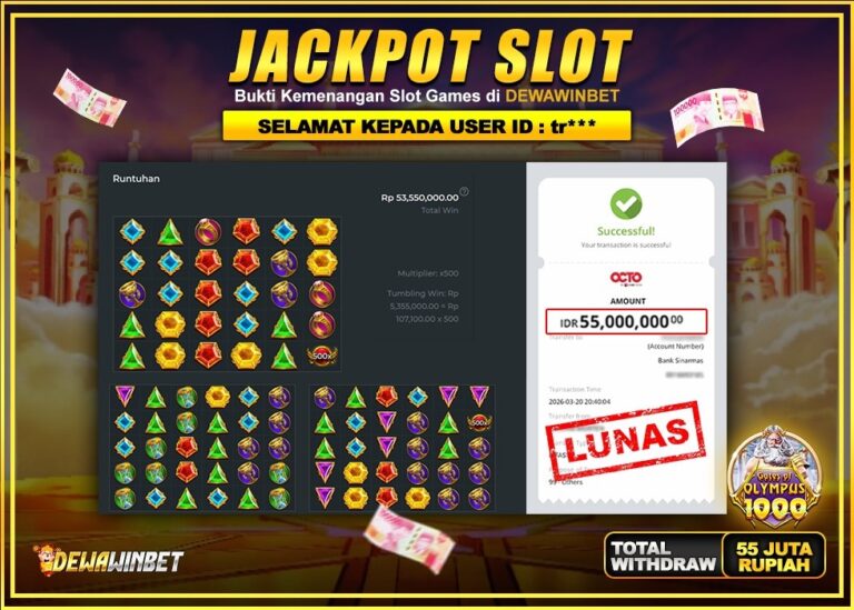 DEWAWINBET – JACKPOT SLOT GATES OF OLYMPUS X1000 Rp 55.000.000 ,-LUNAS