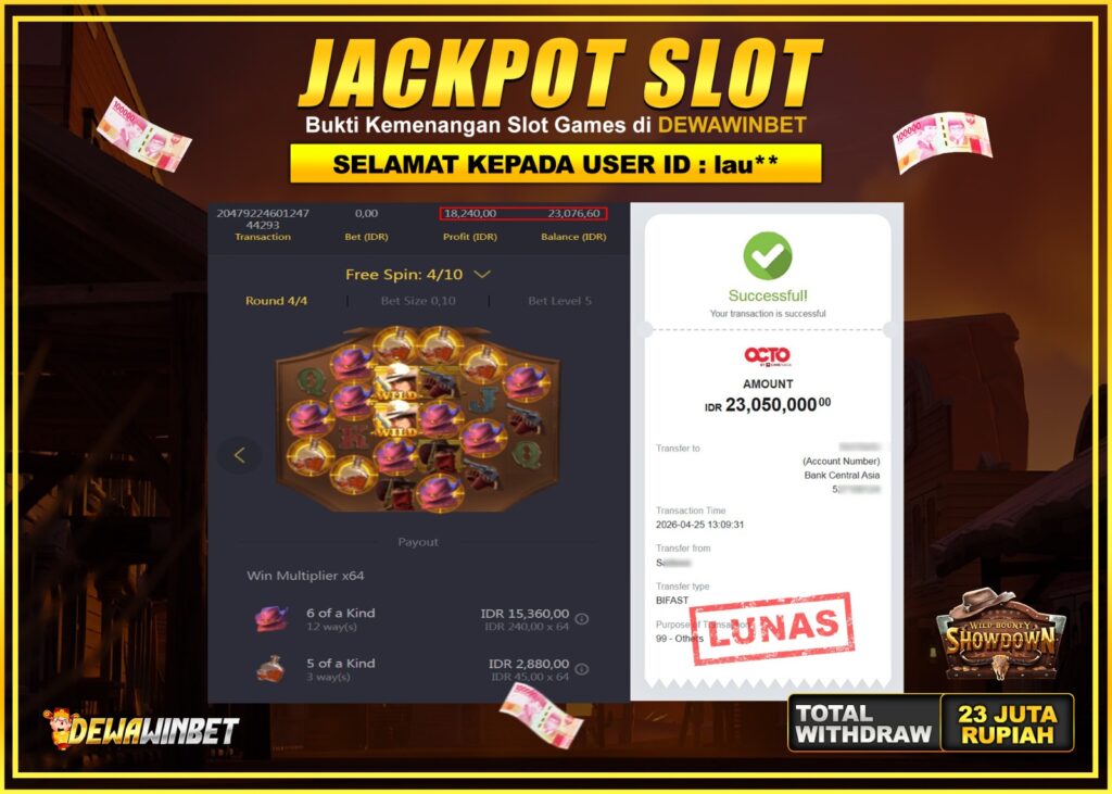 DEWAWINBET – JACKPOT SLOT WILD BOUNTY SHOWDOWN Rp 23.000.000,- LUNAS