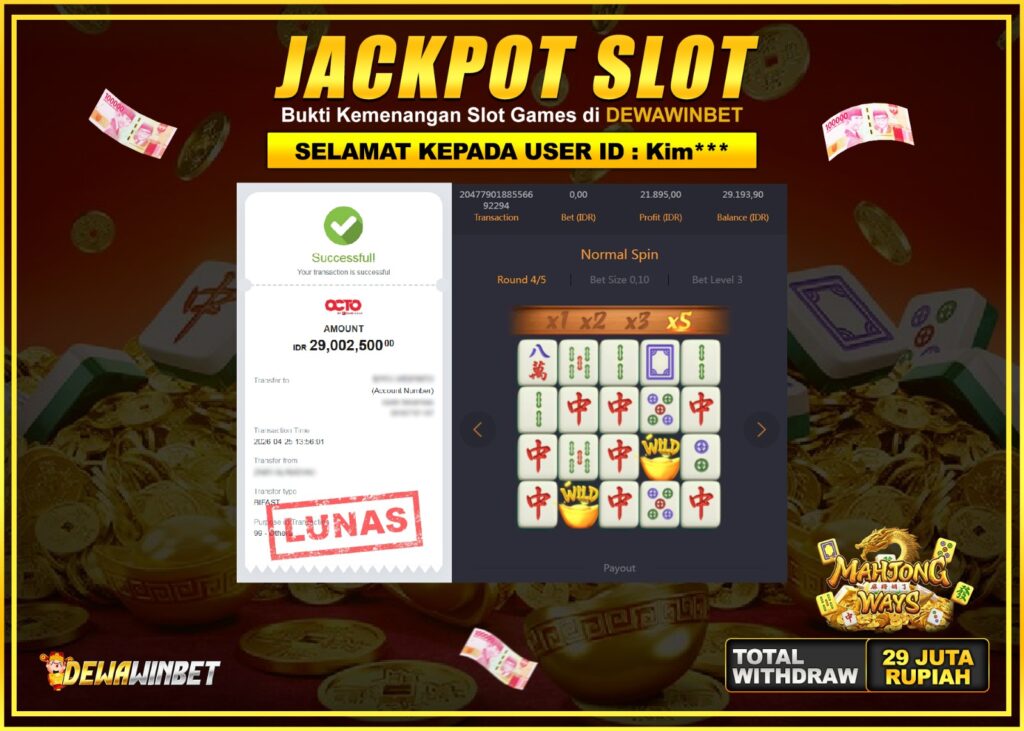 DEWAWINBET – JACKPOT SLOT MAHJONG WAYS Rp 29.000.000,- LUNAS