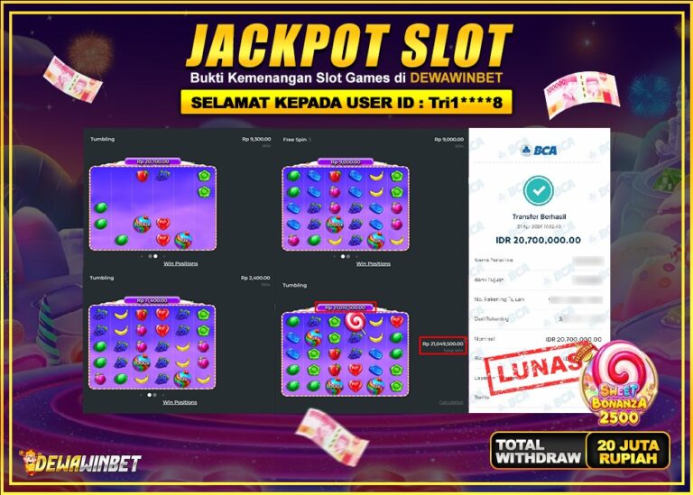 DEWAWINBET – JACKPOT SLOT SWEET BONANZA X2500 Rp 20.700.000,- LUNAS