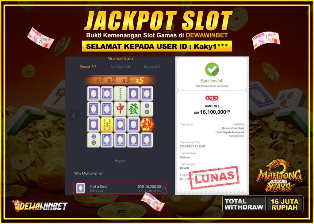DEWAWINBET – JACKPOT SLOT MAHJONG WAYS Rp 16.100.000,- LUNAS
