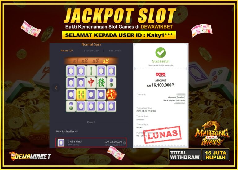 DEWAWINBET – JACKPOT SLOT MAHJONG WAYS Rp 16.100.000,- LUNAS