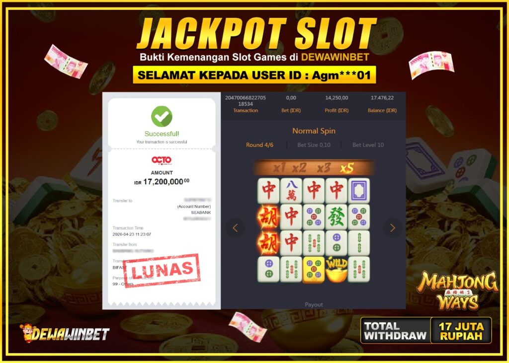 DEWAWINBET – JACKPOT SLOT MAHJONG WAYS Rp 17.200.000,- LUNAS