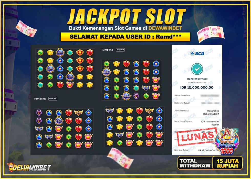 DEWAWINBET – JACKPOT SLOT STARLIGHT PRINCESS 1000 Rp 15.000.000,- LUNAS