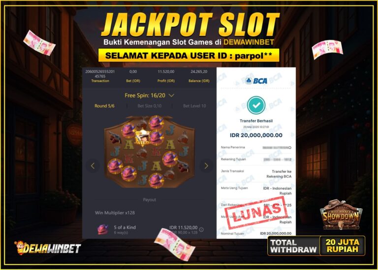 DEWAWINBET – JACKPOT SLOT WILD BOUNTY SHOWDOWN Rp 20.000.000,- LUNAS