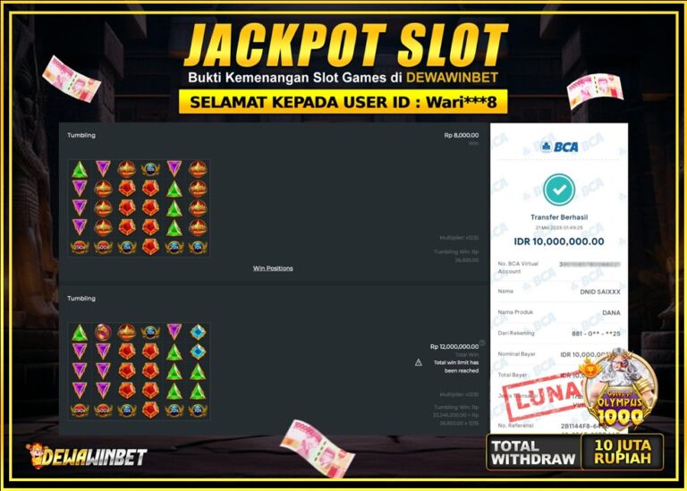 DEWAWINBET – JACKPOT SLOT GATES OF OLYMPUS 1000 Rp 10.000.000,- LUNAS
