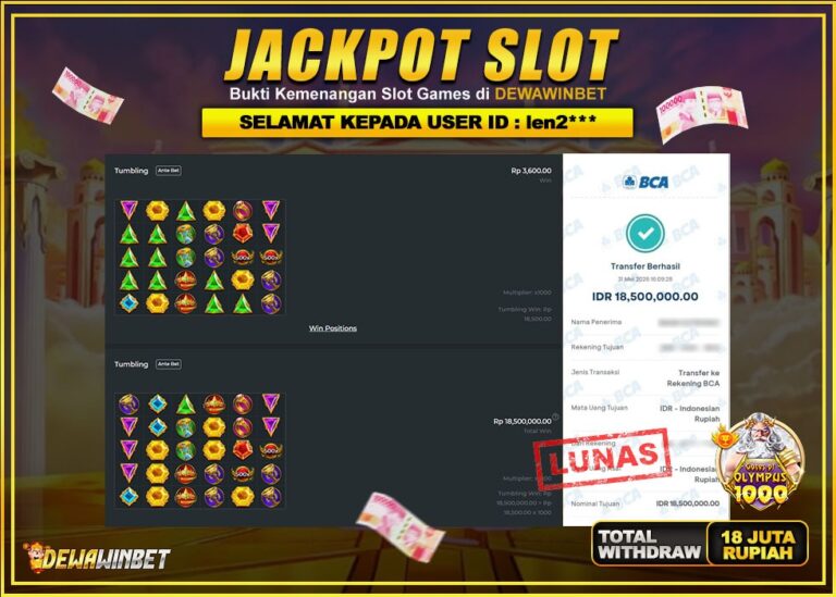 DEWAWINBET – JACKPOT SLOT GATES OF OLYMPUS 1000 Rp 18.500.000,- LUNAS