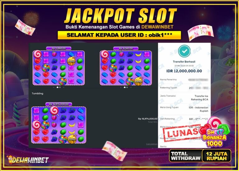 DEWAWINBET – JACKPOT SLOT SWEET BONANZA 1000 Rp 12.000.000,- LUNAS