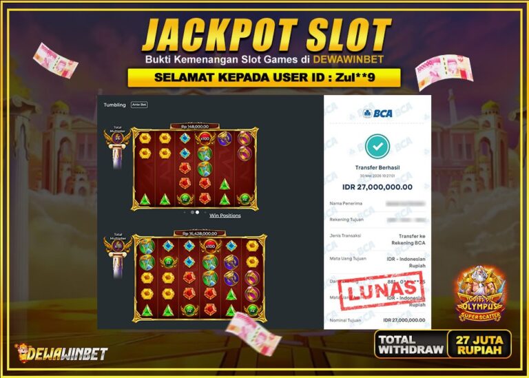 DEWAWINBET – JACKPOT SLOT GATES OF OLYMPUS SUPE SCATTER Rp 27.000.000,- LUNAS