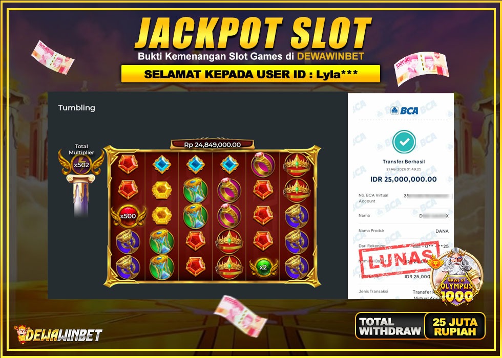 DEWAWINBET – JACKPOT SLOT GATES OF OLYMPUS 1000 Rp 25.000.000,- LUNAS