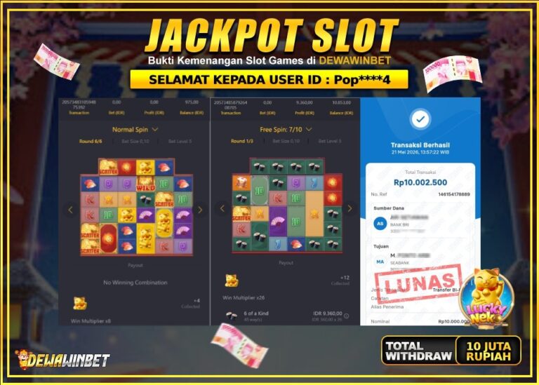 DEWAWINBET – JACKPOT SLOT LUCKY NEKO Rp 10.000.000,- LUNAS