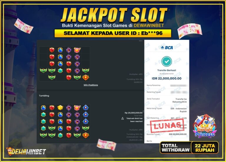 DEWAWINBET – JACKPOT SLOT STARLIGHT PRINCESS Rp 22.000.000,- LUNAS