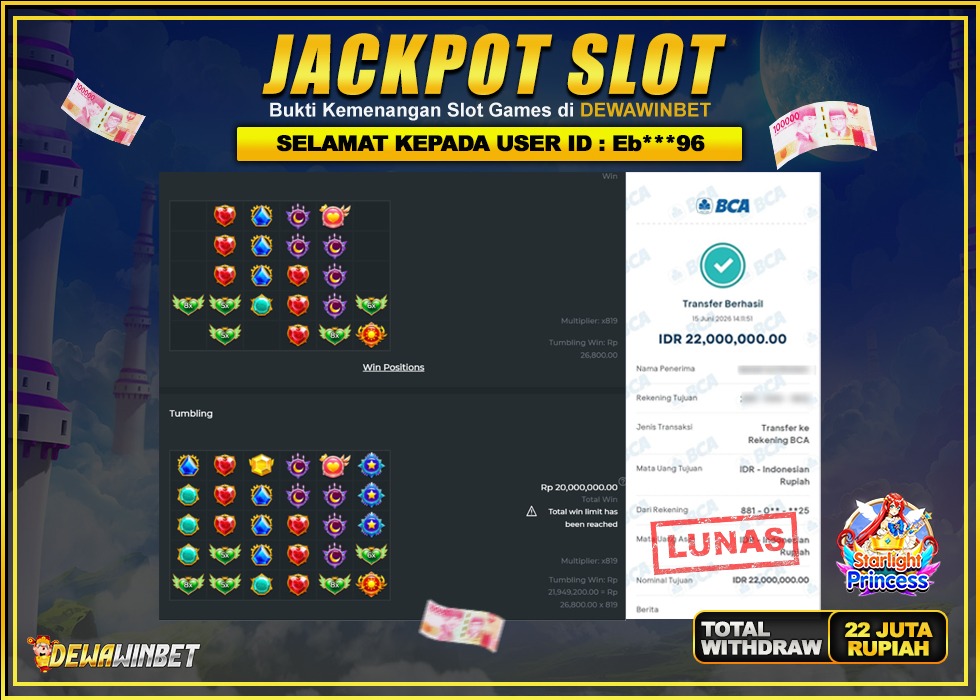 DEWAWINBET – JACKPOT SLOT STARLIGHT PRINCESS Rp 22.000.000,- LUNAS