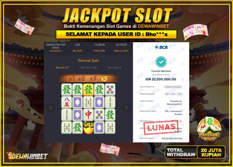 DEWAWINBET – JACKPOT SLOT MAHJONG WAYS Rp 20.500.000,- LUNAS