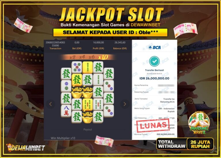 DEWAWINBET – JACKPOT SLOT MAHJONG WAYS 2 Rp 26.000.000,- LUNAS