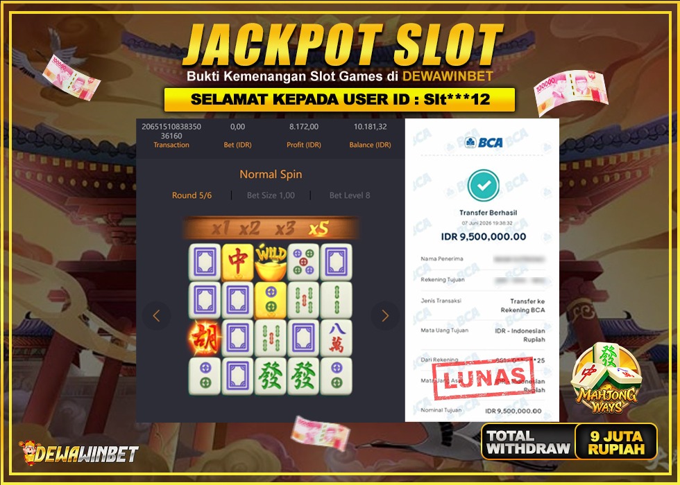 DEWAWINBET – JACKPOT SLOT MAHJONG WAYS Rp 9.500.000,- LUNAS