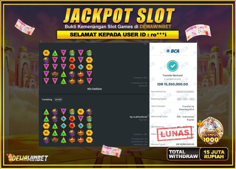 DEWAWINBET – JACKPOT SLOT GATES OF OLYMPUS 1000 Rp 15.000.000,- LUNAS
