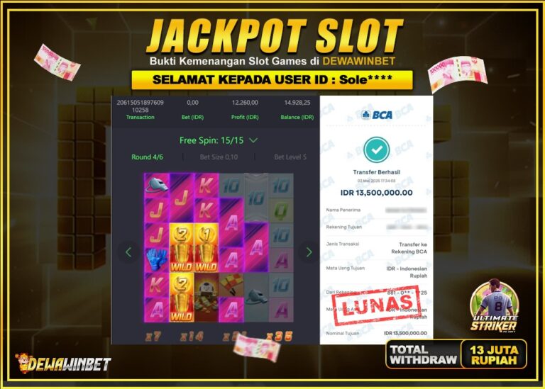 DEWAWINBET – JACKPOT SLOT ULTIMATE STRIKET Rp 13.500.000,- LUNAS