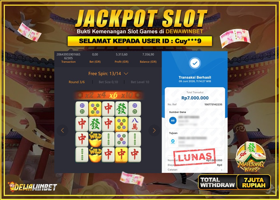 DEWAWINBET – JACKPOT SLOT MAHJONG WAYS Rp 7.000.000,- LUNAS