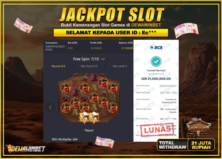DEWAWINBET – JACKPOT SLOT WILD BOUNTY SHOWDOWN Rp 21.000.000,- LUNAS