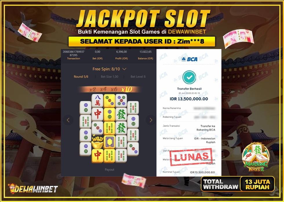 DEWAWINBET – JACKPOT SLOT MAHJONG WAYS 2 Rp 13.500.000,- LUNAS