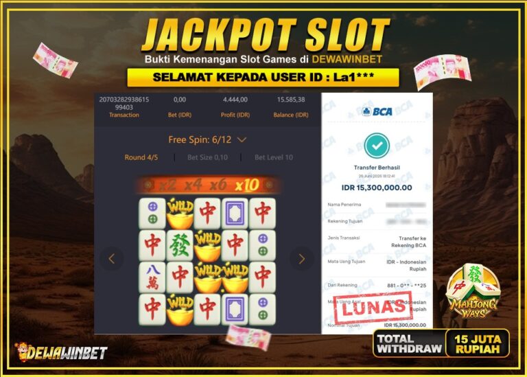 DEWAWINBET – JACKPOT SLOT MAHJONG WAYS Rp 15.300.000,- LUNAS