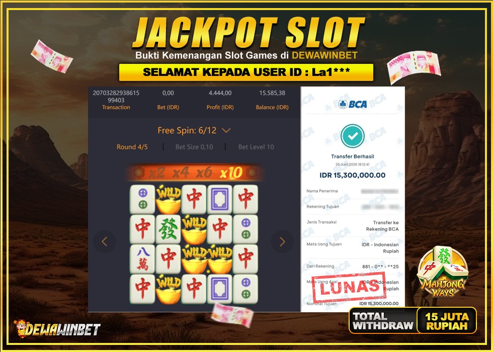 DEWAWINBET – JACKPOT SLOT MAHJONG WAYS Rp 15.300.000,- LUNAS