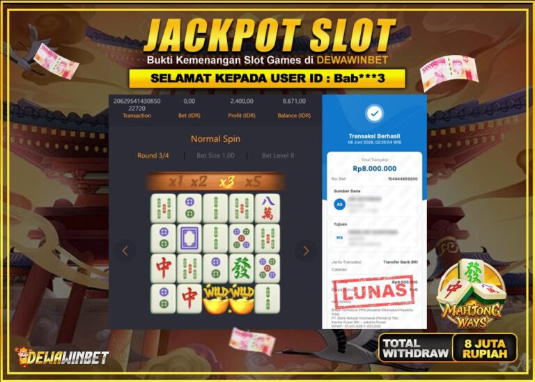 DEWAWINBET – JACKPOT SLOT MAHJONG WAYS Rp 8.000.000,- LUNAS