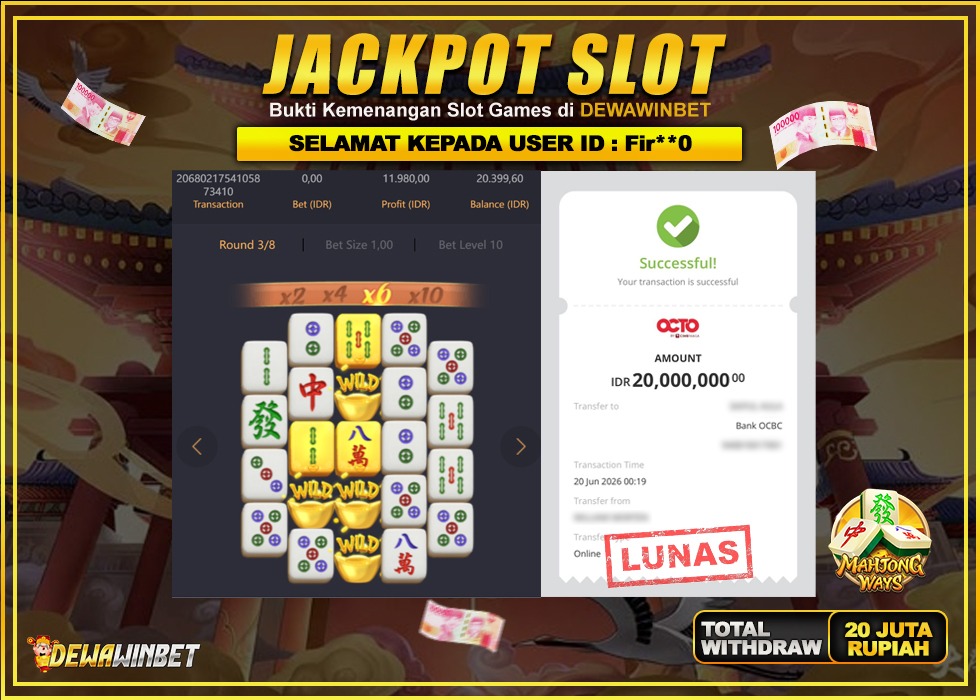 DEWAWINBET – JACKPOT SLOT MAHJONG WAYS Rp 20.000.000,- LUNAS