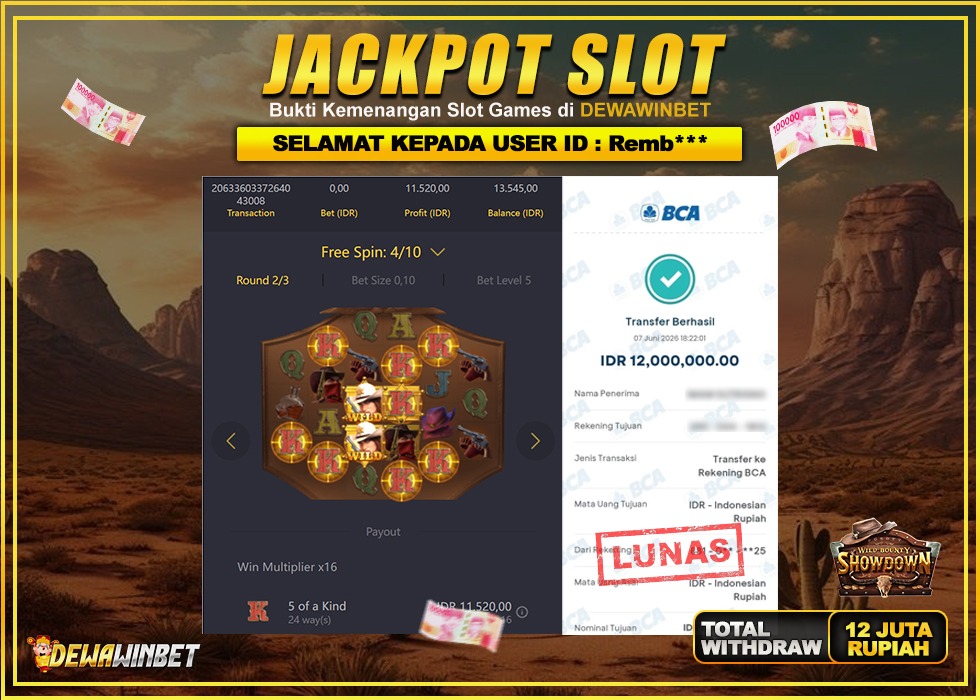 DEWAWINBET – JACKPOT SLOT WILD BOUNTY SHOW DOWN Rp 12.000.000,- LUNAS