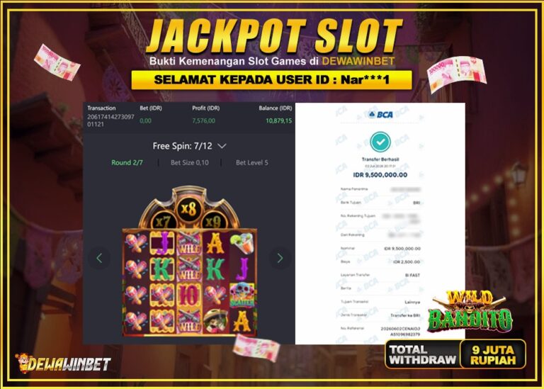 DEWAWINBET – JACKPOT SLOT WILD BANDITO Rp 9.500.000,- LUNAS