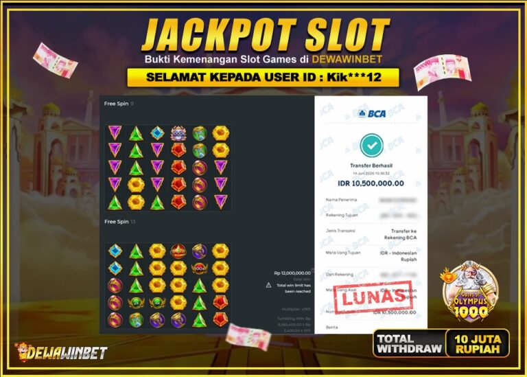 DEWAWINBET – JACKPOT SLOT GATES OF OLYMPUS 1000 Rp 10.500.000,- LUNAS