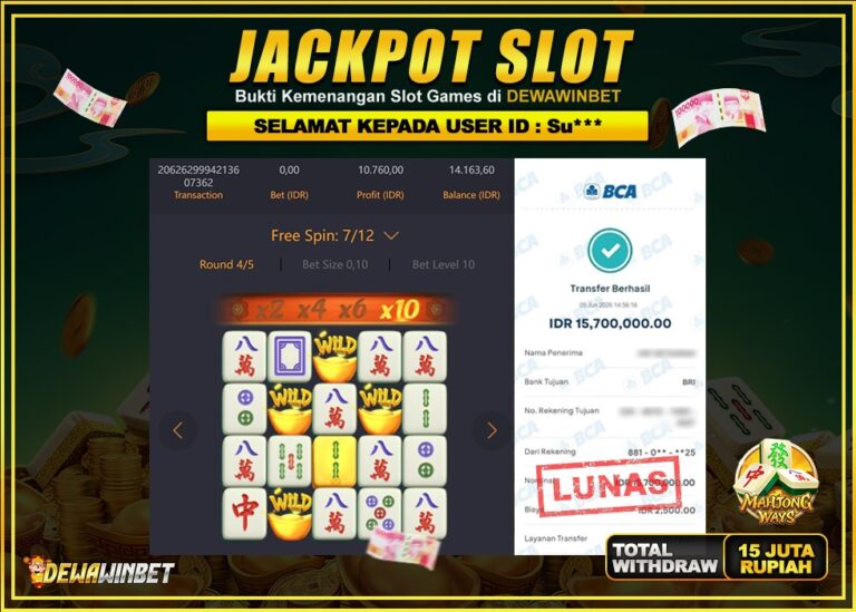DEWAWINBET – JACKPOT SLOT MAHJONG WAYS Rp 15.700.000,- LUNAS