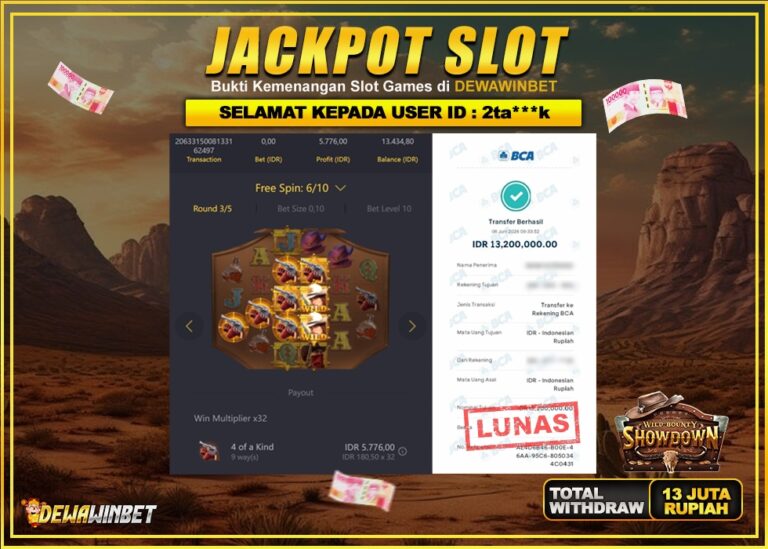 DEWAWINBET – JACKPOT SLOT WILD BOUNTY SHOW DOWN Rp 13.200.000,- LUNAS