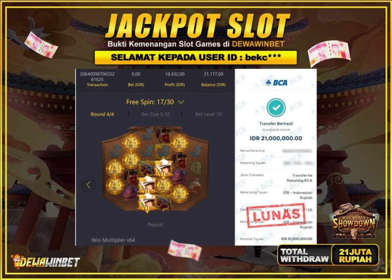 DEWAWINBET – JACKPOT SLOT WILD BOUNTY SHOWDOWN Rp 21.000.000,- LUNAS