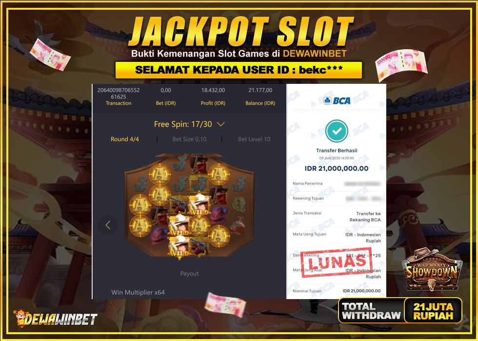 DEWAWINBET – JACKPOT SLOT WILD BOUNTY SHOWDOWN Rp 21.000.000,- LUNAS
