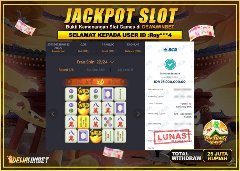 DEWAWINBET – JACKPOT SLOT MAHJONG WAYS Rp 25.000.000,- LUNAS
