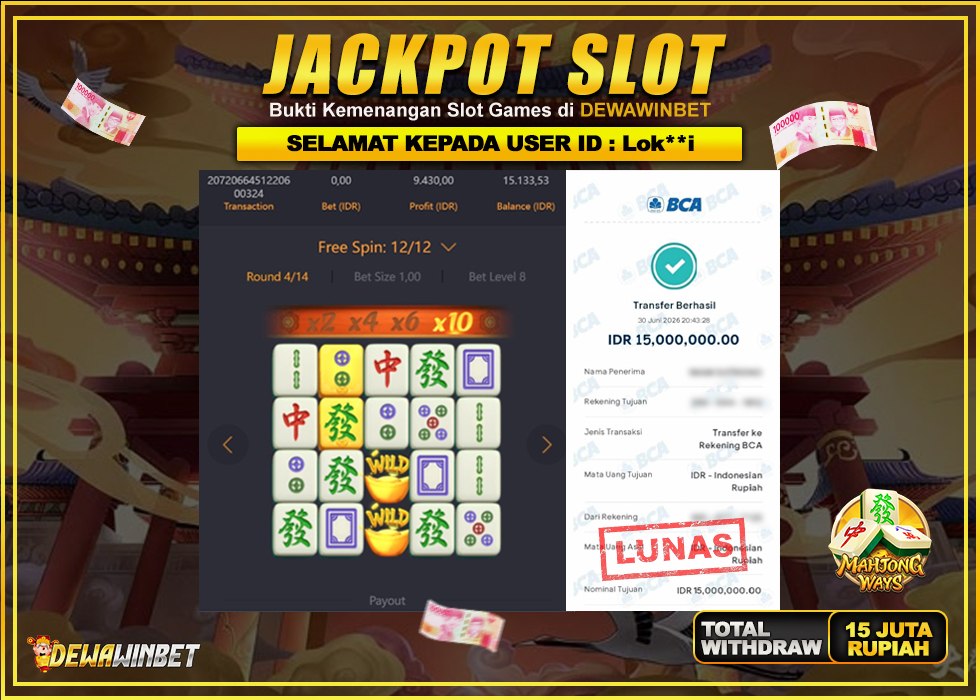 DEWAWINBET – JACKPOT SLOT MAHJONG WAYS Rp 15.000.000,- LUNAS
