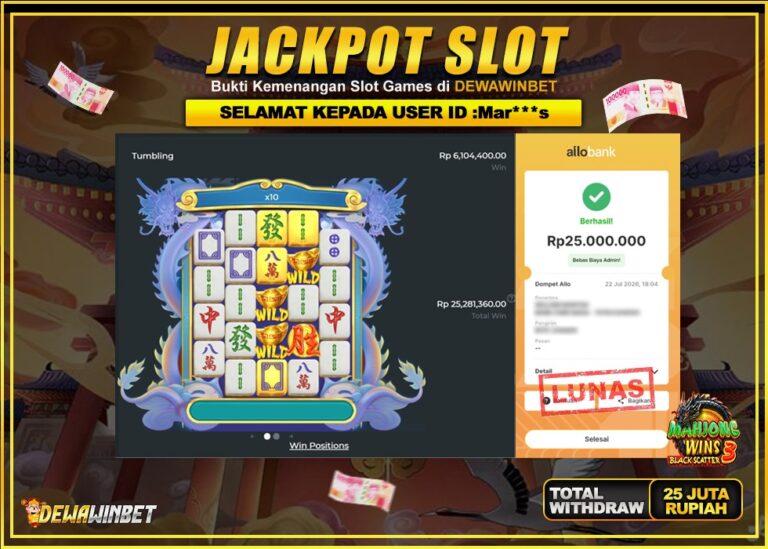 DEWAWINBET – JACKPOT SLOT WILD MAHJONG WINS 3 Rp 25.000.000,- LUNAS