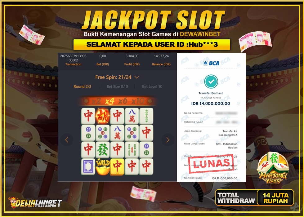DEWAWINBET – JACKPOT SLOT MAHJONG WAYS Rp 14.000.000,- LUNAS