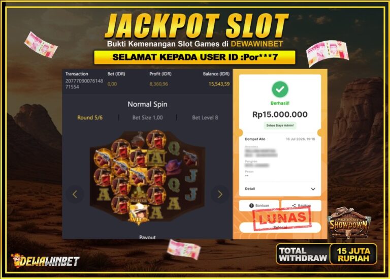 DEWAWINBET – JACKPOT SLOT WILD BOUNTY SHOWDOWN Rp 15.000.000,- LUNAS