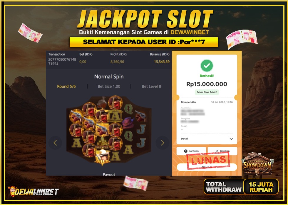 DEWAWINBET – JACKPOT SLOT WILD BOUNTY SHOWDOWN Rp 15.000.000,- LUNAS