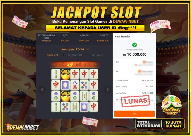 DEWAWINBET – JACKPOT SLOT MAHJONG WAYS Rp 10.000.000,- LUNAS