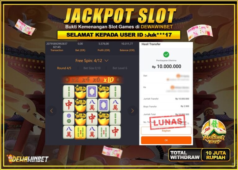 DEWAWINBET – JACKPOT SLOT WILD MAHJONG WAYS Rp 10.000.000,- LUNAS