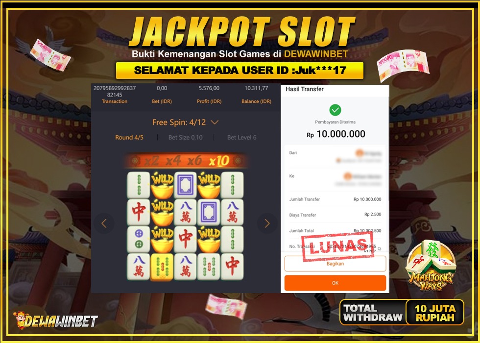 DEWAWINBET – JACKPOT SLOT WILD MAHJONG WAYS Rp 10.000.000,- LUNAS