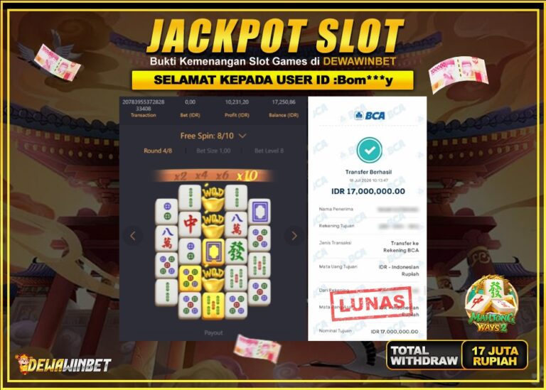 DEWAWINBET – JACKPOT SLOT MAHJONG WAYS 2 Rp 17.000.000,- LUNAS
