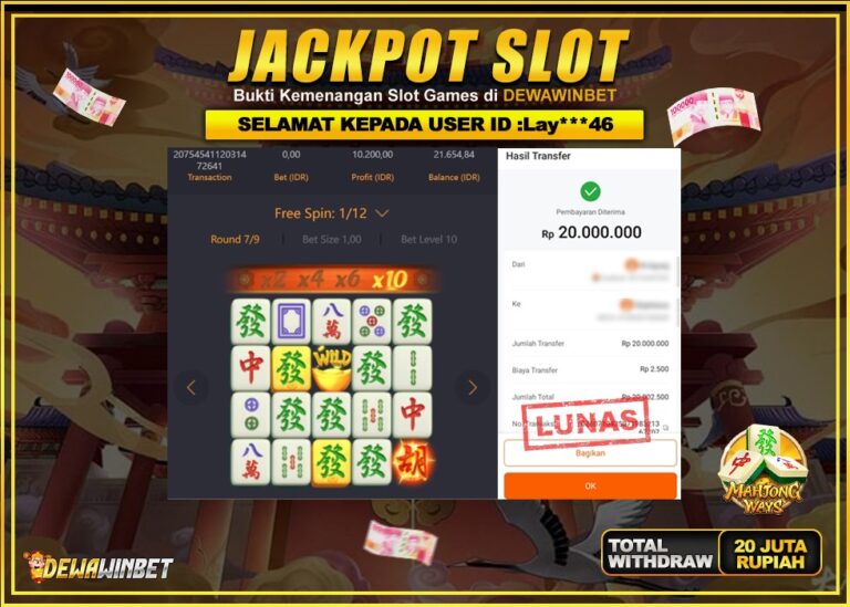 DEWAWINBET – JACKPOT SLOT MAHJONG WAYS Rp 20.000.000,- LUNAS