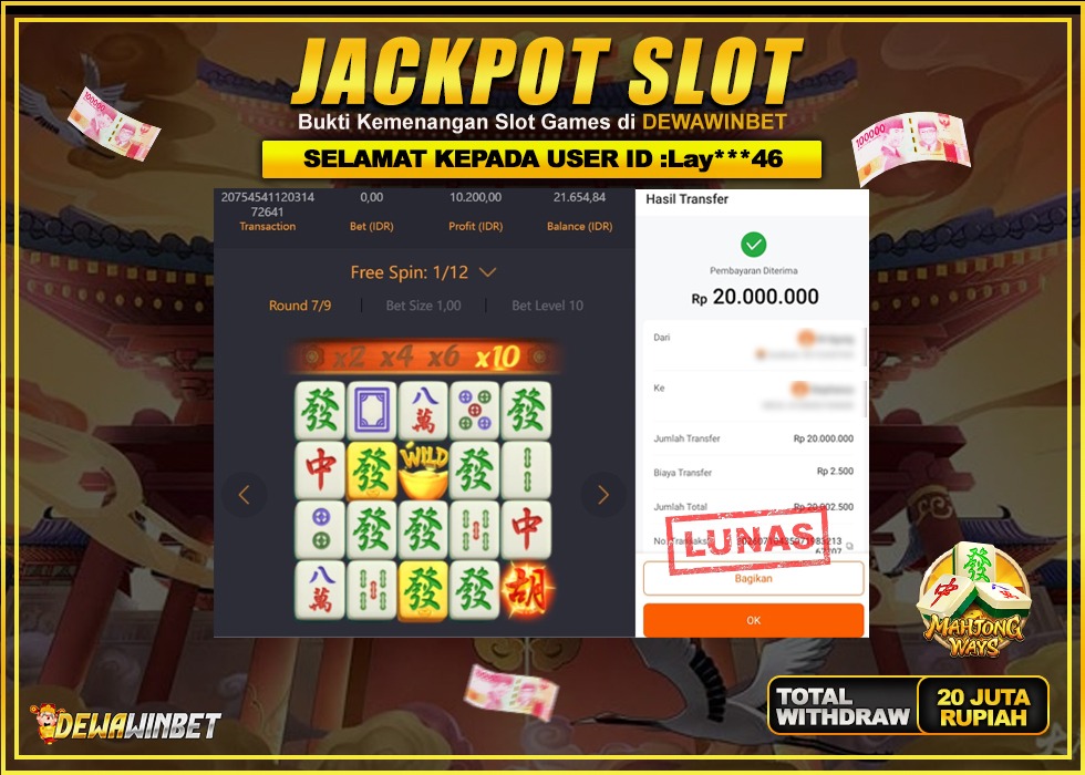 DEWAWINBET – JACKPOT SLOT MAHJONG WAYS Rp 20.000.000,- LUNAS