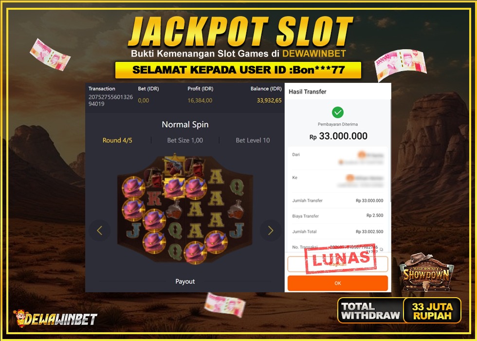 DEWAWINBET – JACKPOT SLOT WILD BOUNTY SHOWDOWN Rp 33.000.000,- LUNAS