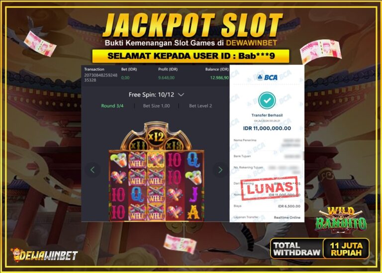 DEWAWINBET – JACKPOT SLOT WILD BANDITO Rp 11.000.000,- LUNAS